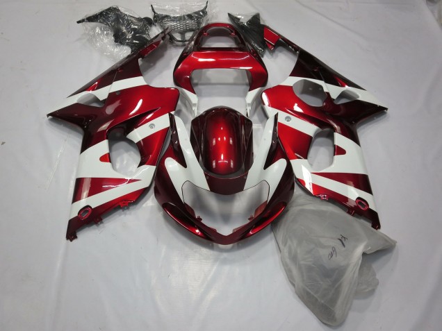 00-02 Deep Red and White GSXR 1000 Fairings