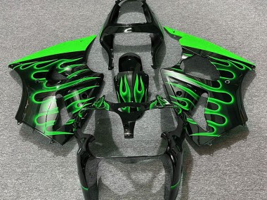 00-02 Gloss Black & Green Flame ZX6R Fairings