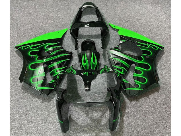 00-02 Gloss Black & Green Flame ZX6R Fairings