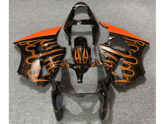 00-02 Gloss Black & Orange Flame ZX6R Fairings