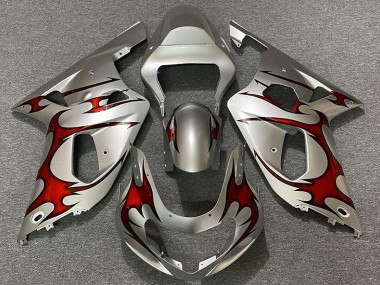 01-03 Gloss Silver & Red GSXR 600-750 Fairings