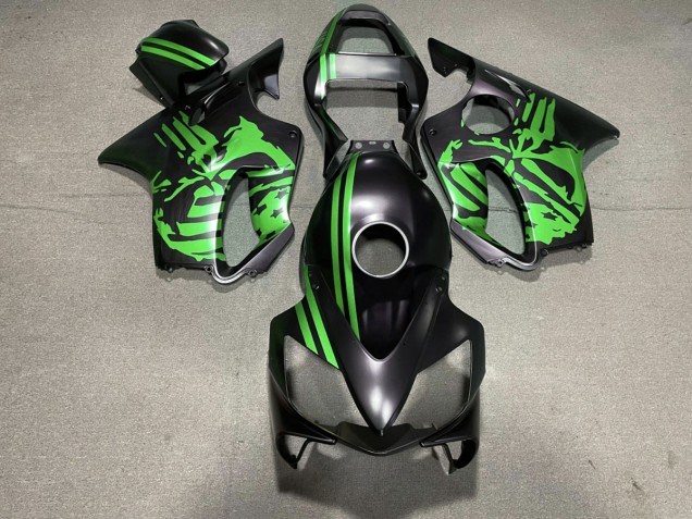 01-03 Matte Black & Green Skull CBR600 F4i Fairings