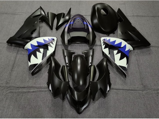 04-05 Matte Black and Dark Blue Shark ZX10R Fairings