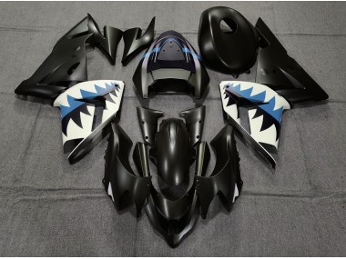 04-05 Matte Black and Light Blue Shark ZX10R Fairings