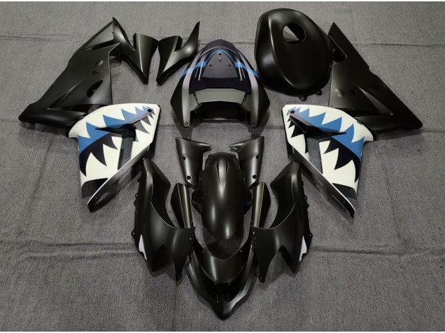 04-05 Matte Black and Light Blue Shark ZX10R Fairings