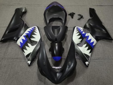 05-06 Matte Black and Blue Shark ZX6R Fairings