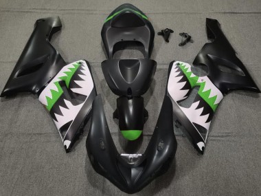 05-06 Matte Black and Green Shark ZX6R Fairings