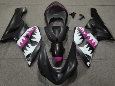 05-06 Matte Black and Pink Shark ZX6R Fairings