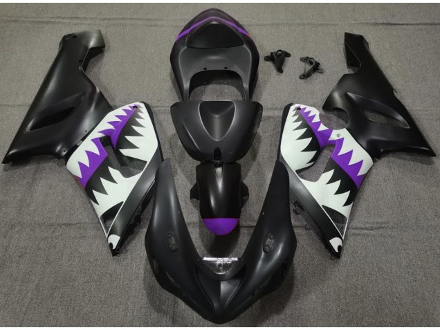 05-06 Matte Black and Purple Shark ZX6R Fairings