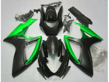 06-07 Matte Black & Green GSXR 600-750 Fairings