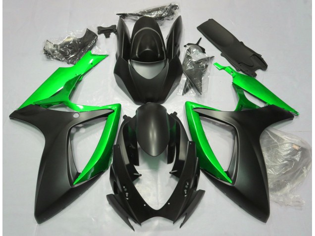 06-07 Matte Black & Green GSXR 600-750 Fairings