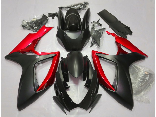 06-07 Matte Black & Red GSXR 600-750 Fairings