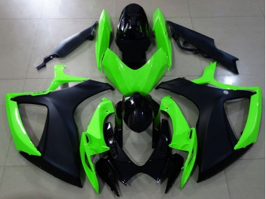 06-07 Matte Black and Green GSXR 600-750 Fairings