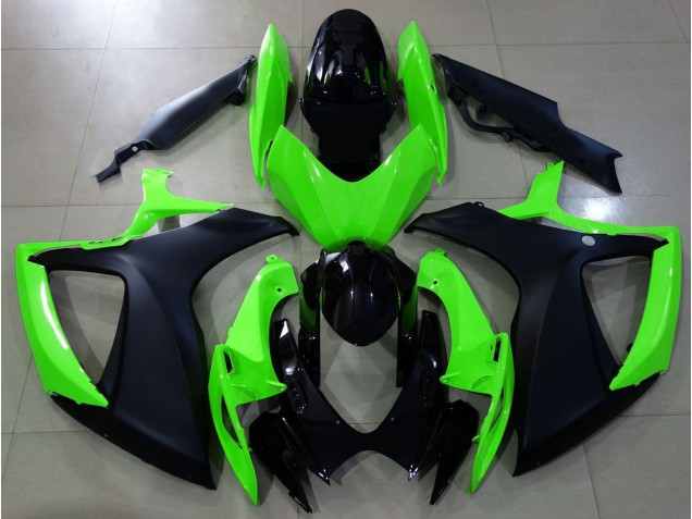 06-07 Matte Black and Green GSXR 600-750 Fairings