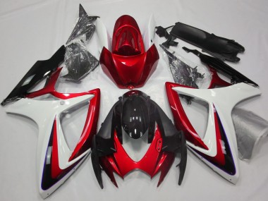 06-07 Red & White Debadged GSXR 600-750 Fairings