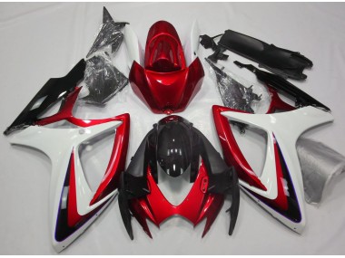 06-07 Red & White Debadged GSXR 600-750 Fairings