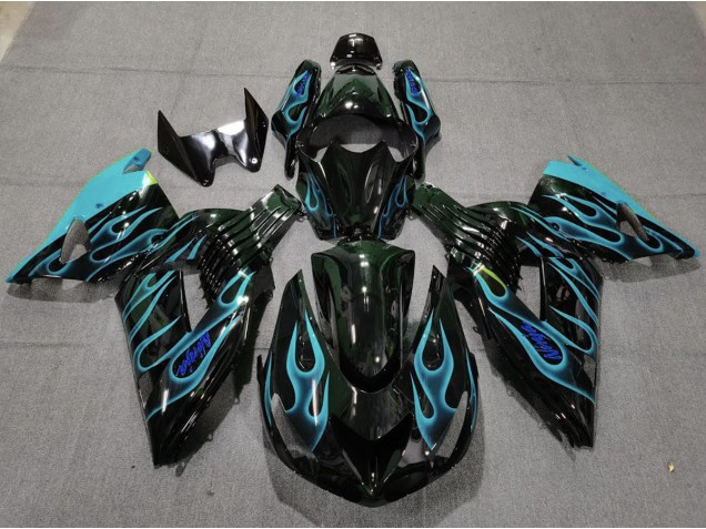 06-11 Light Blue Flame ZX14R Fairings