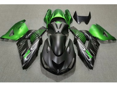 06-11 Matte Black and Green ZX14R Fairings