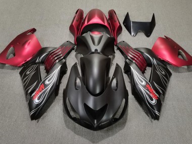 06-11 Matte Black and Red ZX14R Fairings