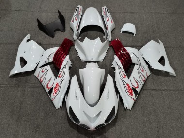 06-11 White Red Flame ZX14R Fairings