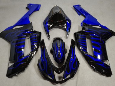 07-08 Gloss Black & Blue Flame ZX6R Fairings