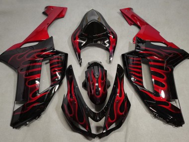 07-08 Gloss Black & Red Flame ZX6R Fairings