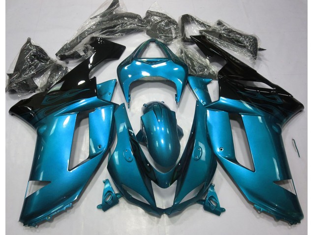 07-08 Gloss Light Blue & Black ZX6R Fairings