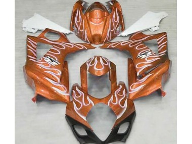 07-08 Gloss Orange and White Flame GSXR 1000 Fairings