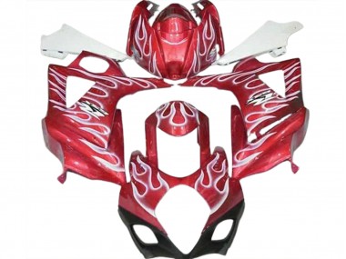 07-08 Gloss Red and White Flame GSXR 1000 Fairings