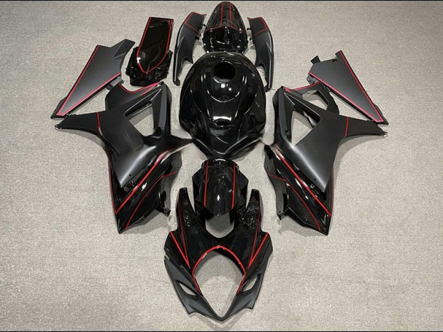 07-08 Matte and Gloss Black & Red Trim GSXR 1000 Fairings