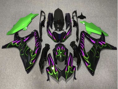 08-10 Green and Magenta Flame GSXR 600-750 Fairings