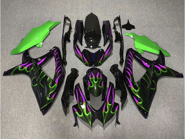 08-10 Green and Magenta Flame GSXR 600-750 Fairings