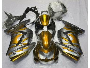 08-12 Gold and Silver Flame Ninja 250 Fairings