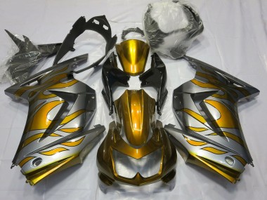 08-12 Gold and Silver Flame Ninja 250 Fairings