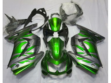 08-12 Green and Silver Flame Ninja 250 Fairings