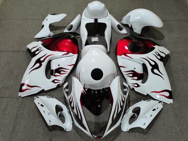 08-20 Gloss White & Red Flame GSXR 1300 Hayabusa Fairings