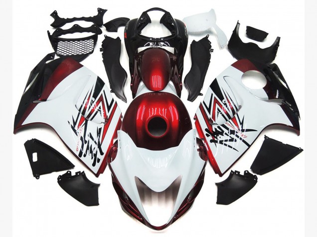 08-20 Gloss White with Deep Red Custom GSXR 1300 Hayabusa Fairings