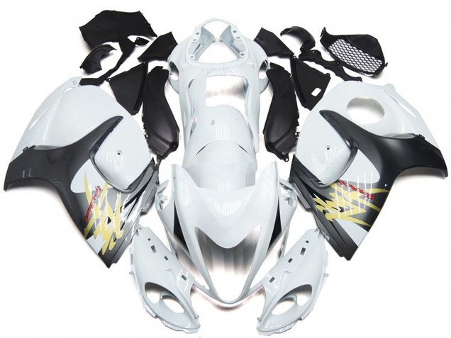 08-20 Gloss White with Silver Style GSXR 1300 Hayabusa Fairings