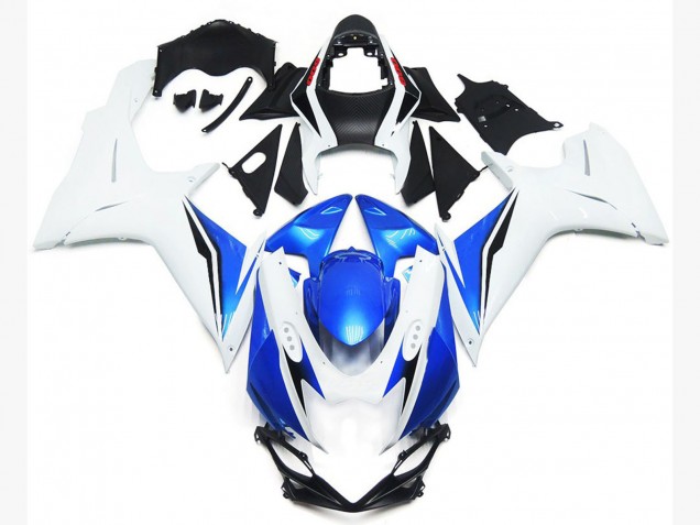 11-24 Gloss White and Blue Style GSXR 600-750 Fairings