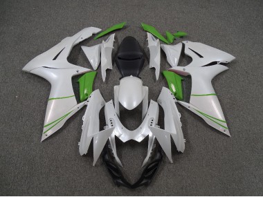 11-24 Pearl White and Green GSXR 600-750 Fairings