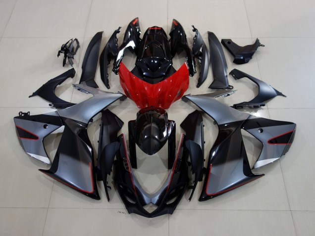 11-24 Shiny Grey / Black with Red GSXR 600-750 Fairings