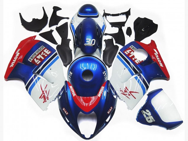 97-07 Blue and White Custom Logo Motul GSXR 1300 Hayabusa Fairings