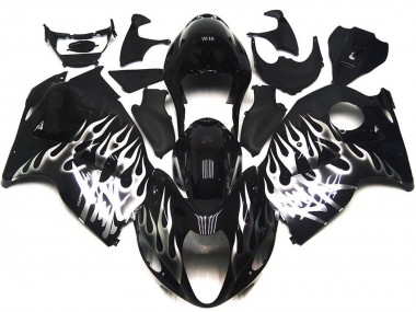 97-07 Gloss Black with Silver Flames GSXR 1300 Hayabusa Fairings